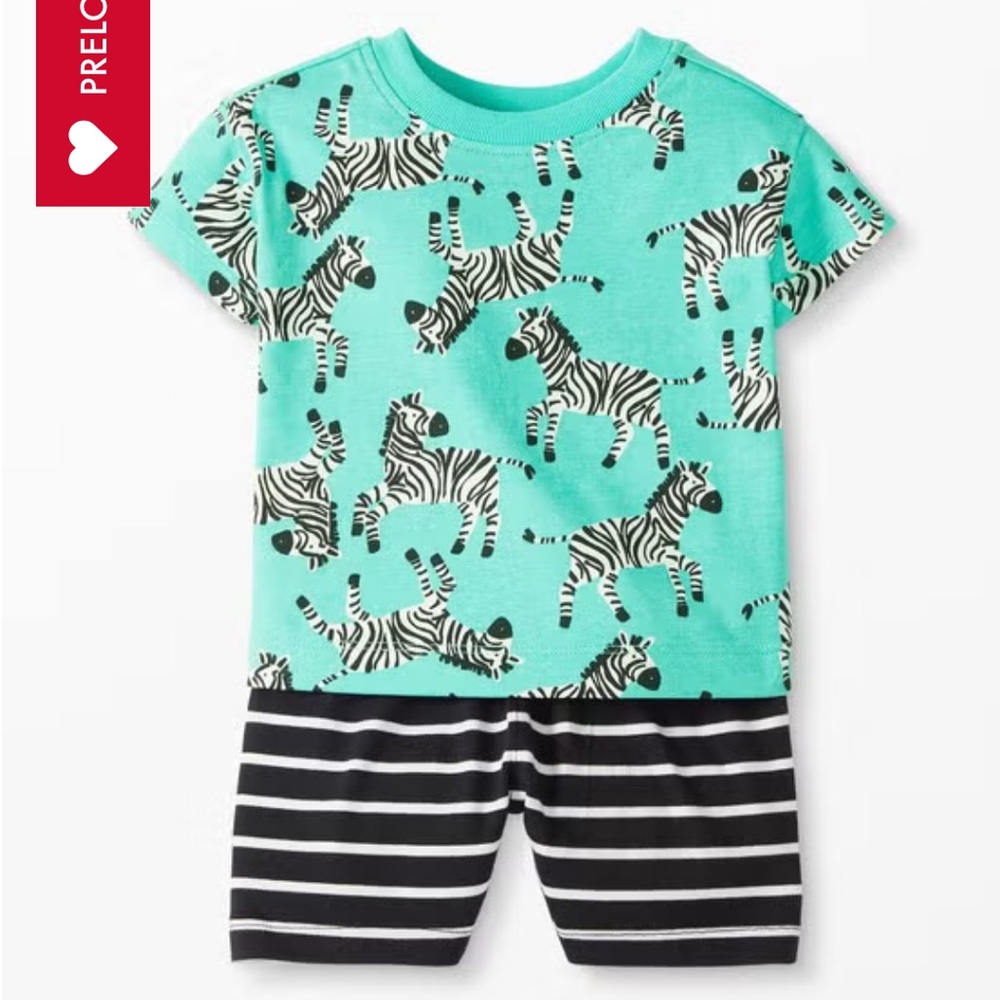 Baby Print T-Shirt & Striped Short Set - Zebra